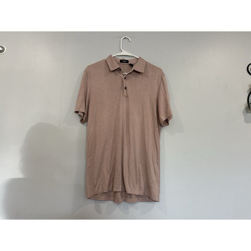 Theory Bron Polo Short Sleeve Shirt Pink Mauve Medium M